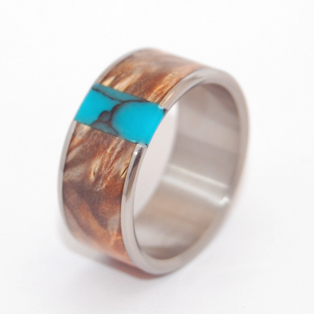 Thank God You're Here! | Men's Turquoise Stone, Box Elder Wood & Titanium Wedding Ring - Minter and Richter Designs