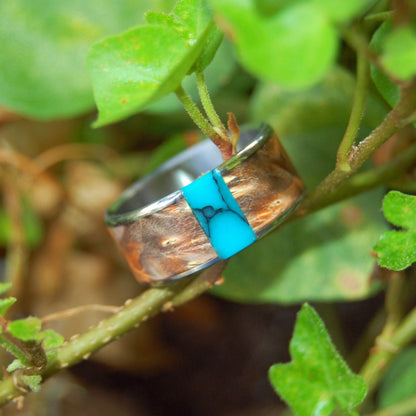 Thank God You're Here! | Men's Turquoise Stone, Box Elder Wood & Titanium Wedding Ring - Minter and Richter Designs