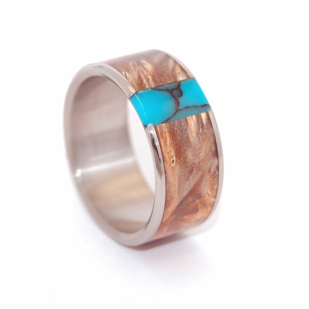 Thank God You're Here! | Men's Turquoise Stone, Box Elder Wood & Titanium Wedding Ring - Minter and Richter Designs