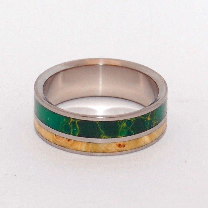 The Earth Romanced The Sun | Men's Jade, Wood & Titanium Wedding Ring - Minter and Richter Designs