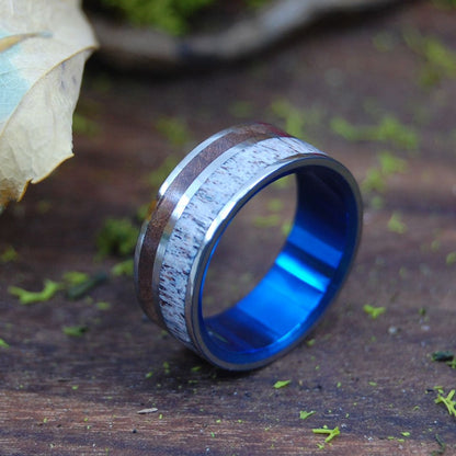 The Great Divide | Men's Moose Antler, Sequoia Redwood & Titanium Wedding Ring - Minter and Richter Designs