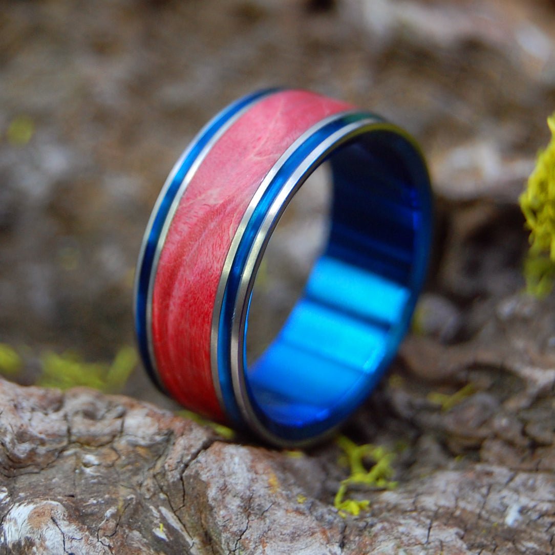 The Jig Is Up | Men's Red Box Elder Wood & Titanium Wedding Ring - Minter and Richter Designs