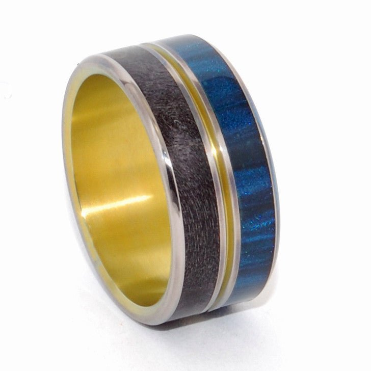 The Light Between Us | Men's Black, Blue, Hand Anodized Bronze & Titanium Wedding Ring - Minter and Richter Designs