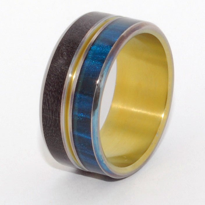 The Light Between Us | Men's Black, Blue, Hand Anodized Bronze & Titanium Wedding Ring - Minter and Richter Designs