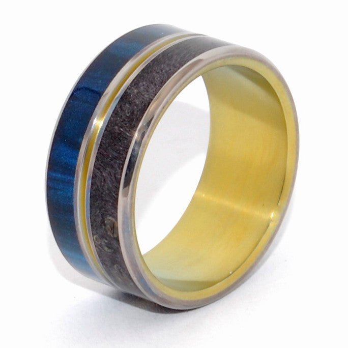 The Light Between Us | Men's Black, Blue, Hand Anodized Bronze & Titanium Wedding Ring - Minter and Richter Designs