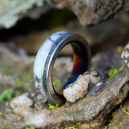 The Machado | Men's Lava Burst Resin, Wild Horse Jasper Stone & Titanium Wedding Ring - Minter and Richter Designs