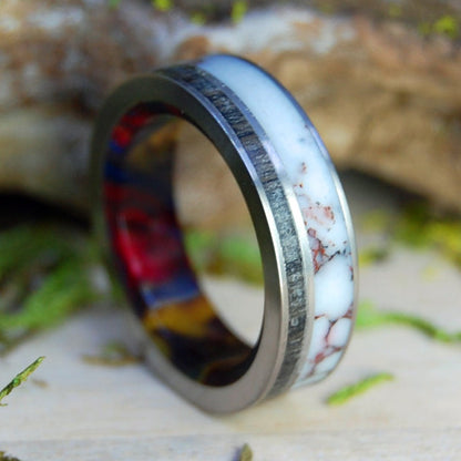 The Machado | Men's Lava Burst Resin, Wild Horse Jasper Stone & Titanium Wedding Ring - Minter and Richter Designs