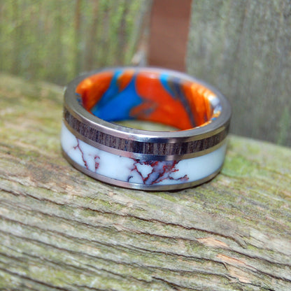 The Machado | Men's Lava Burst Resin, Wild Horse Jasper Stone & Titanium Wedding Ring - Minter and Richter Designs