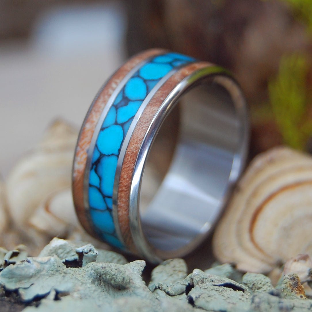 The Moment I Saw You | Men's Turquoise, Light Maple & Titanium Wedding Ring - Minter and Richter Designs