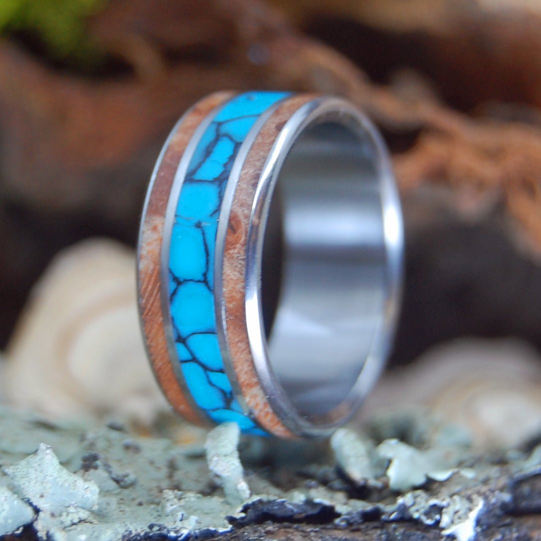 The Moment I Saw You | Men's Turquoise, Light Maple & Titanium Wedding Ring - Minter and Richter Designs