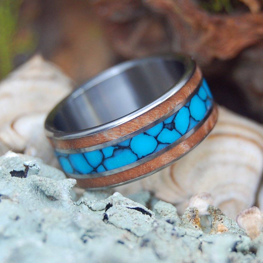 The Moment I Saw You | Men's Turquoise, Light Maple & Titanium Wedding Ring - Minter and Richter Designs