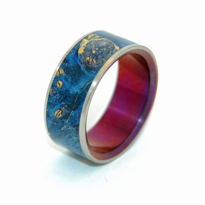 The Moment Of Truth | Men's Wood, Hand Anodized Wine & Titanium Wedding Ring - Minter and Richter Designs