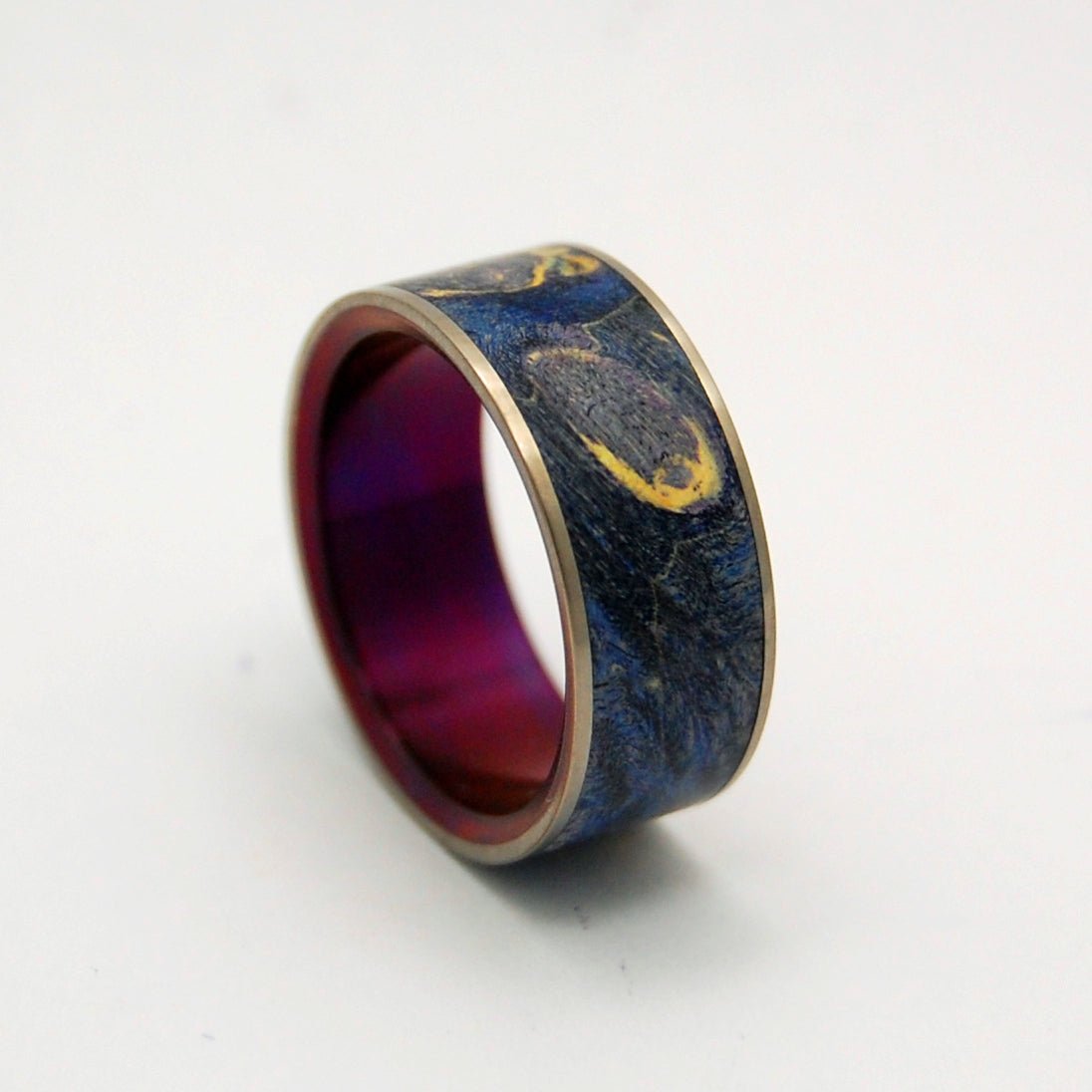 The Moment Of Truth | Men's Wood, Hand Anodized Wine & Titanium Wedding Ring - Minter and Richter Designs