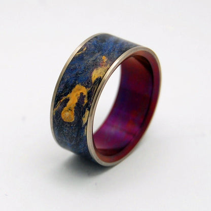 The Moment Of Truth | Men's Wood, Hand Anodized Wine & Titanium Wedding Ring - Minter and Richter Designs