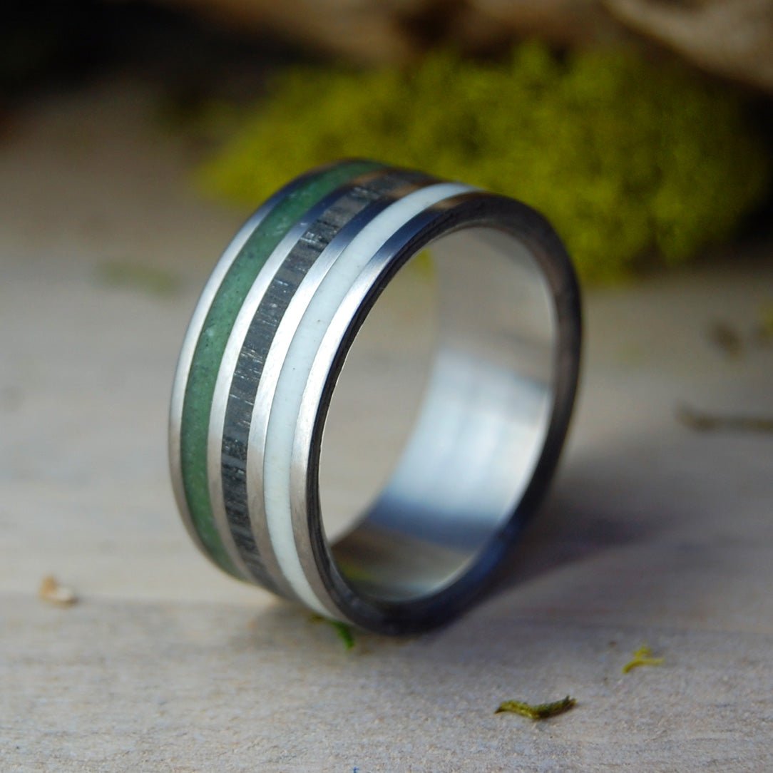 The Moose Of Ireland | Men's Moose Antler, Irish Bog Oak, Connemara Marble & Titanium Wedding Ring - Minter and Richter Designs