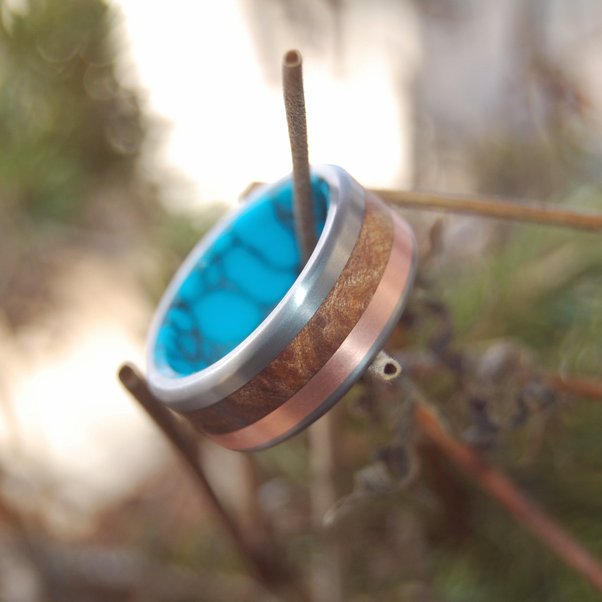 The Motive Of A Viking | Men's Copper, Turquoise, Desert Ironwood & Titanium Wedding Ring - Minter and Richter Designs