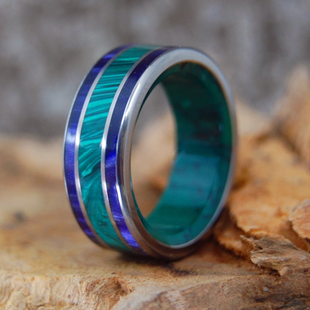 The Purple Sage | Men's Malachite, Jade, Purple Marbled Opalescent & Titanium Wedding Ring - Minter and Richter Designs