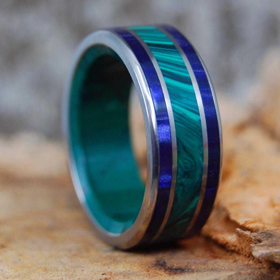 The Purple Sage | Men's Malachite, Jade, Purple Marbled Opalescent & Titanium Wedding Ring - Minter and Richter Designs