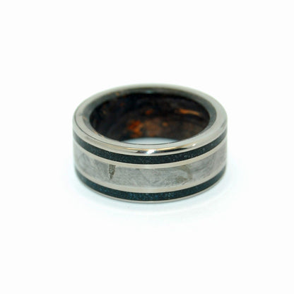 The Resolute | Men's Black Box Elder Wood, Meteorite, & Concrete Wedding Ring - Minter and Richter Designs