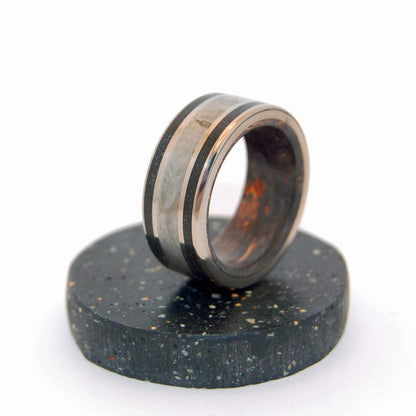 The Resolute | Men's Black Box Elder Wood, Meteorite, & Concrete Wedding Ring - Minter and Richter Designs