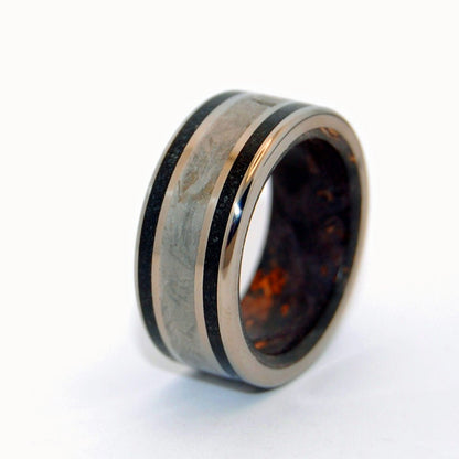 The Resolute | Men's Black Box Elder Wood, Meteorite, & Concrete Wedding Ring - Minter and Richter Designs