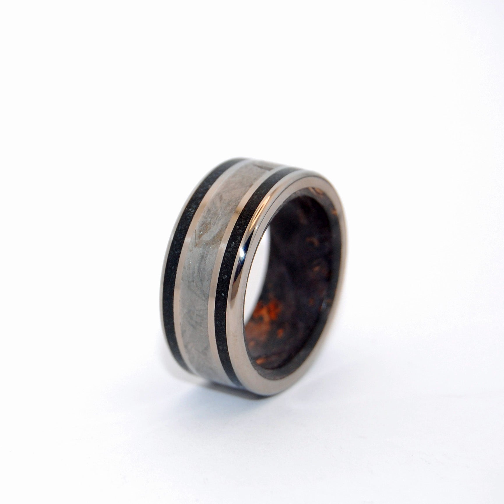 The Resolute | Men's Black Box Elder Wood, Meteorite, & Concrete Wedding Ring - Minter and Richter Designs