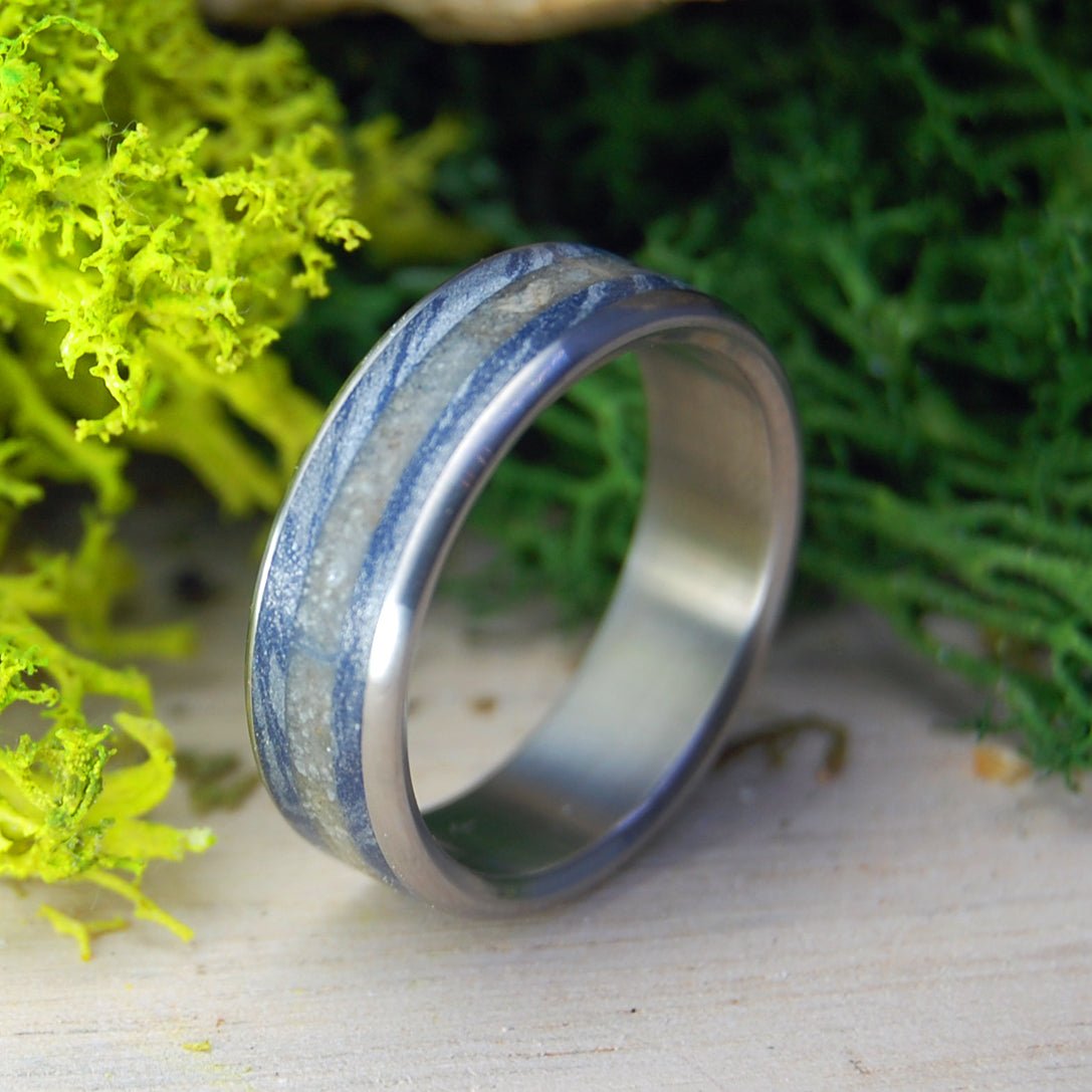 The Sea Around Us | Men's Beach Sand & Titanium Wedding Ring - Minter and Richter Designs