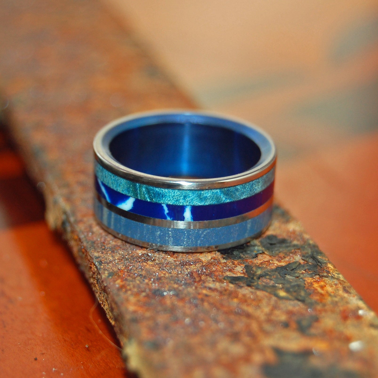 The Sea Has Many Moods | Men's Stone, Wood & Titanium Wedding Ring - Minter and Richter Designs