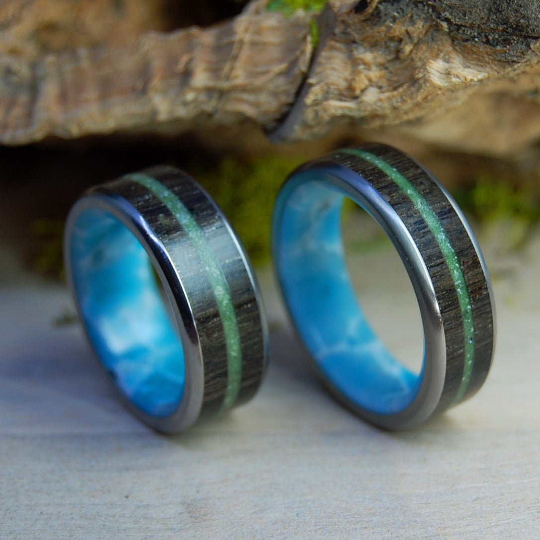 The Shores Of Ireland | Irish Bog Oak & Connemara Marble - Titanium Wedding Ring - Minter and Richter Designs