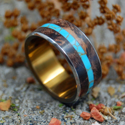 The Stonecutter | Men's Spalted Maple Wood, Turquoise & Titanium Wedding Ring - Minter and Richter Designs