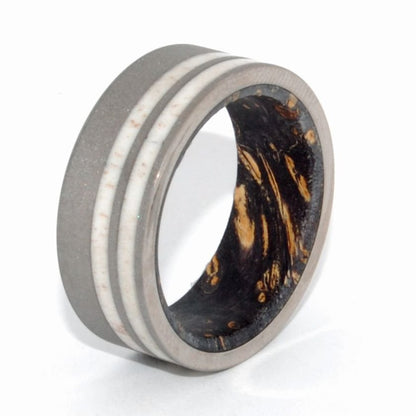 The Strength Of A Wise Man | Men's Titanium, Moose Antler, & Box Elder Wood Wedding Ring - Minter and Richter Designs