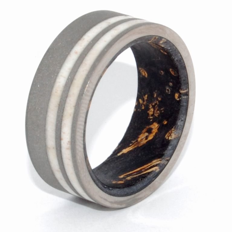 The Strength Of A Wise Man | Men's Titanium, Moose Antler, & Box Elder Wood Wedding Ring - Minter and Richter Designs