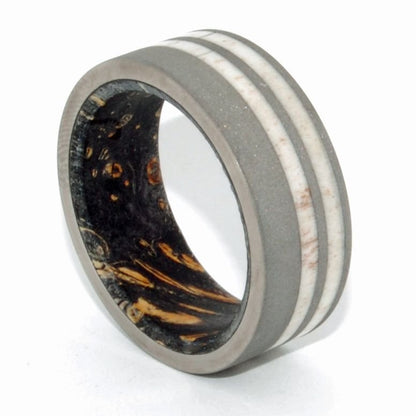 The Strength Of A Wise Man | Men's Titanium, Moose Antler, & Box Elder Wood Wedding Ring - Minter and Richter Designs