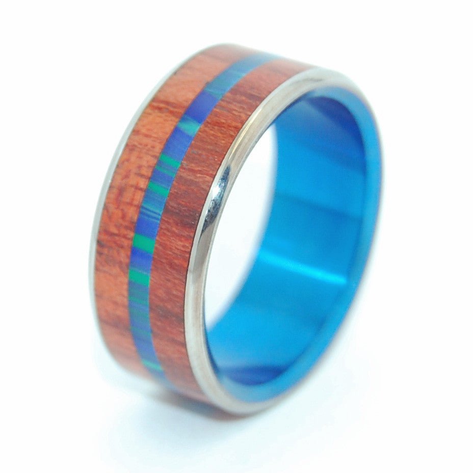 The Universe Is Full | Men's Blood Wood, Azurite Malachite Stone & Titanium Wedding Ring - Minter and Richter Designs