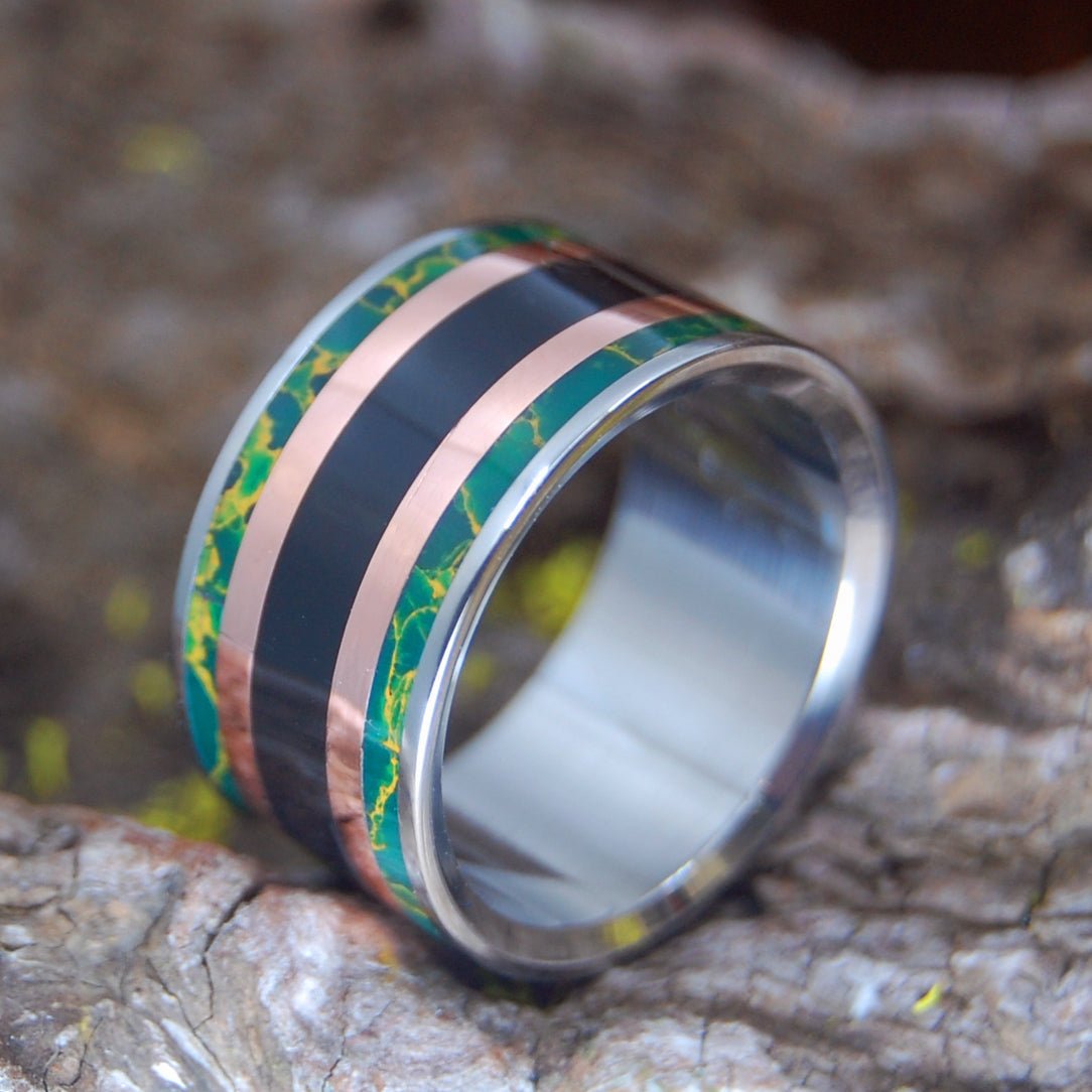 The Wise Don't Blink | Men's Copper, Egyptian Jade, Onyx Stone & Titanium Wedding Ring - Minter and Richter Designs