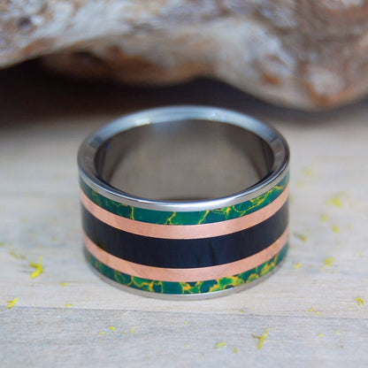 The Wise Don't Blink | Men's Copper, Egyptian Jade, Onyx Stone & Titanium Wedding Ring - Minter and Richter Designs