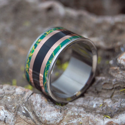 The Wise Don't Blink | Men's Copper, Egyptian Jade, Onyx Stone & Titanium Wedding Ring - Minter and Richter Designs