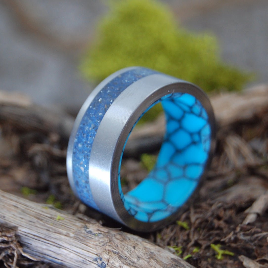 Thinking Of Blue | Men's Beach Sand, Turquoise & Titanium Wedding Ring - Minter and Richter Designs