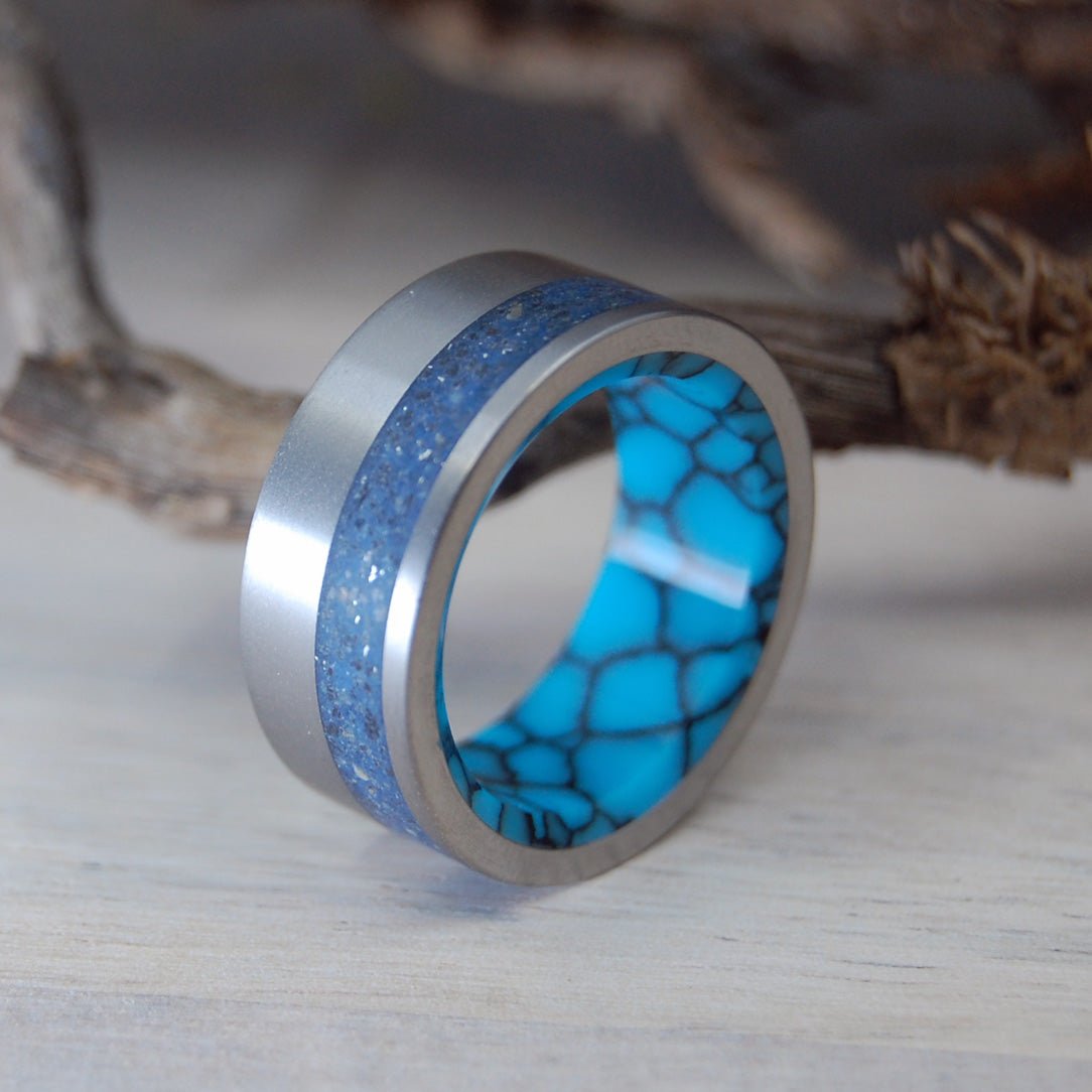 Thinking Of Blue | Men's Beach Sand, Turquoise & Titanium Wedding Ring - Minter and Richter Designs