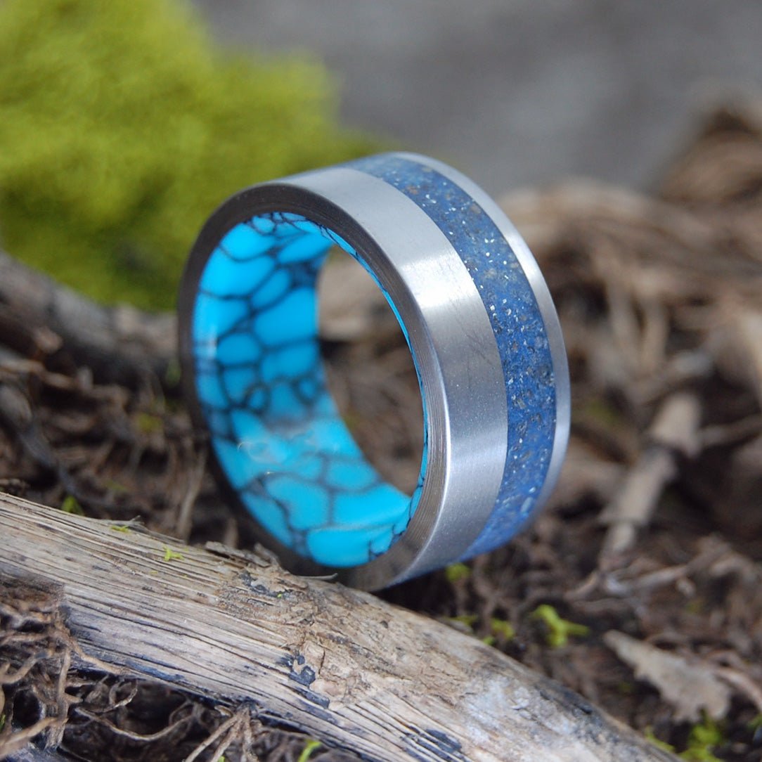 Thinking Of Blue | Men's Beach Sand, Turquoise & Titanium Wedding Ring - Minter and Richter Designs