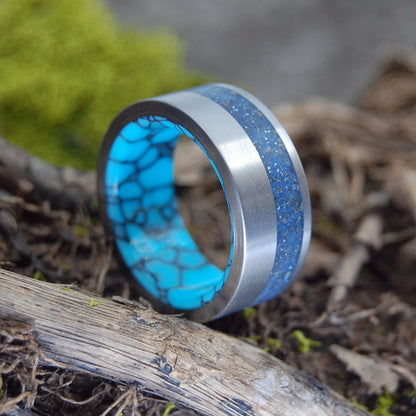 Thinking Of Blue | Men's Beach Sand, Turquoise & Titanium Wedding Ring - Minter and Richter Designs