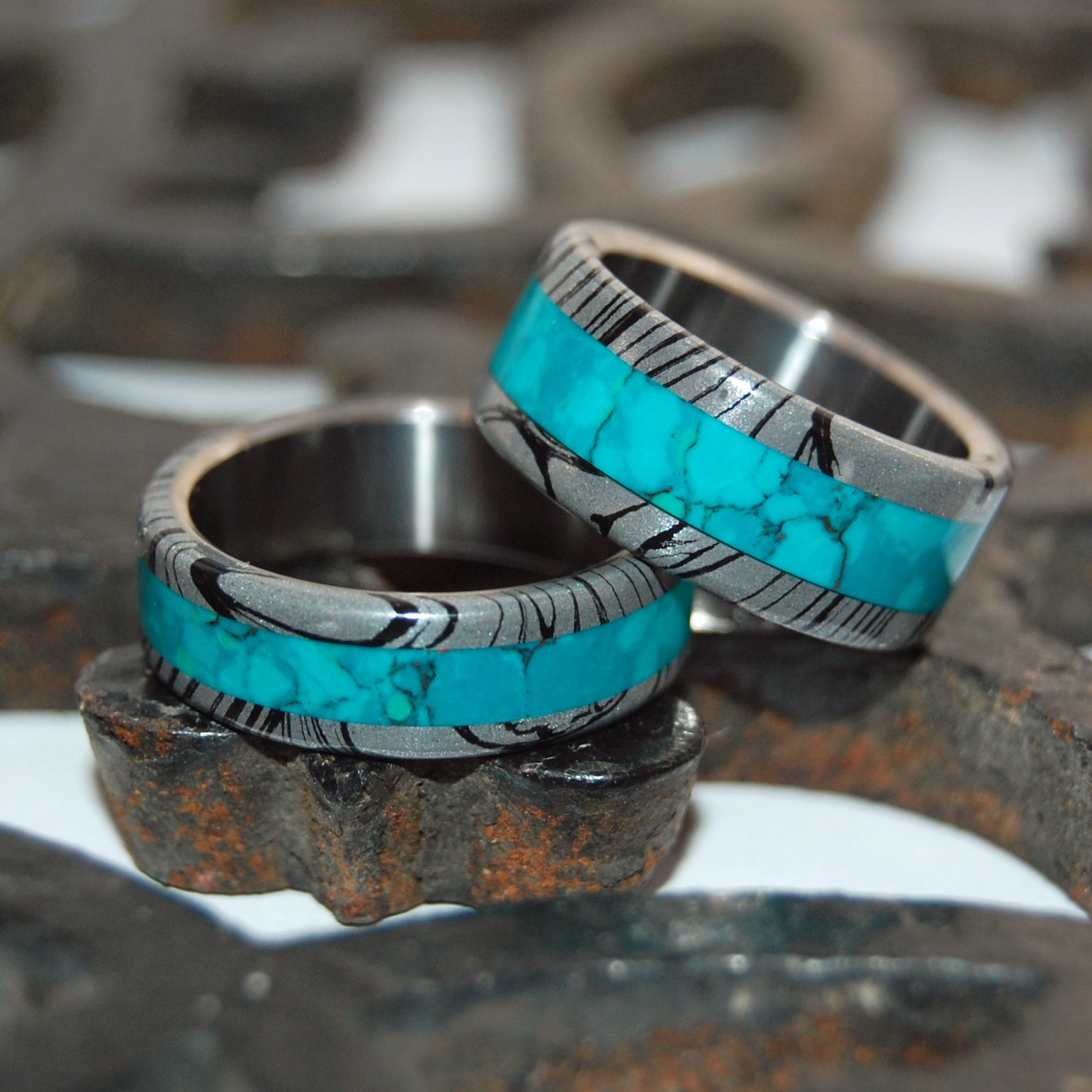 Thor Greek God | M3 & Stone Titanium Wedding Ring Set - Minter and Richter Designs