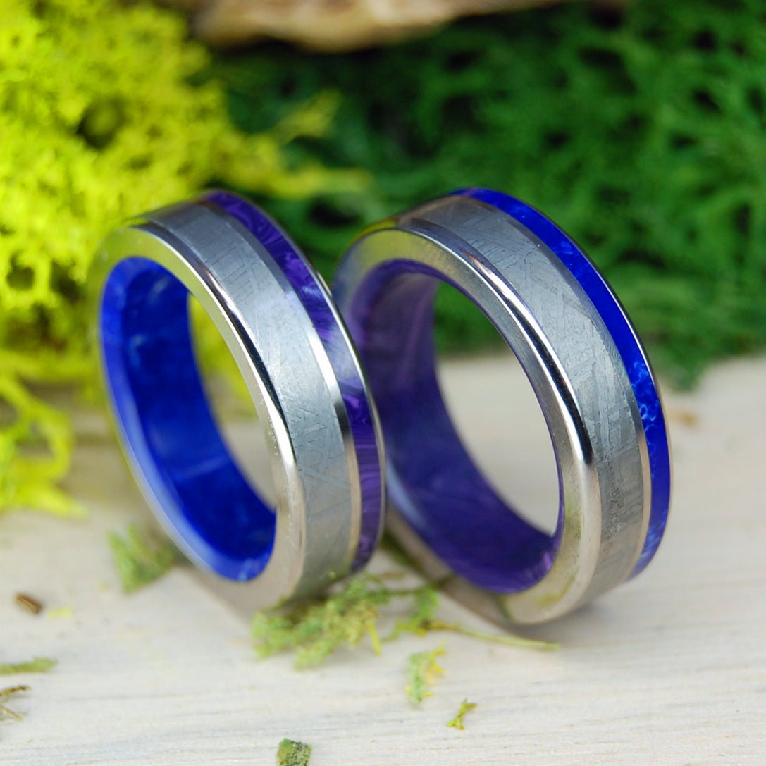 Through Space And Light Set | Stone & Meteorite Wedding Ring Set - Minter and Richter Designs