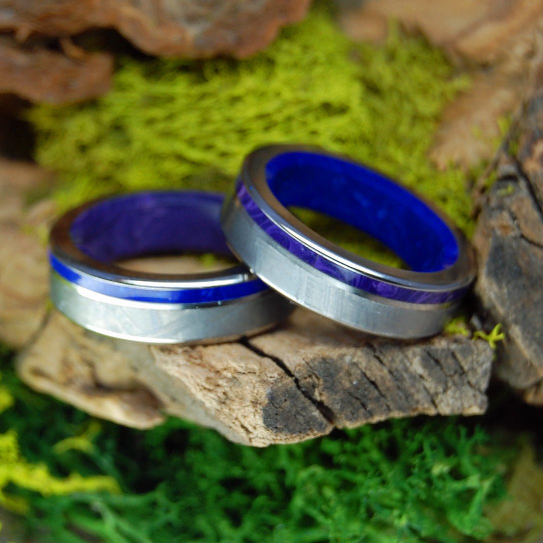 Through Space And Light Set | Stone & Meteorite Wedding Ring Set - Minter and Richter Designs