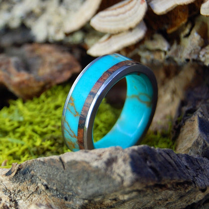 Tibet Gold | Men's Tibetan Turquoise, Cocobolo & Titanium Wedding Ring - Minter and Richter Designs