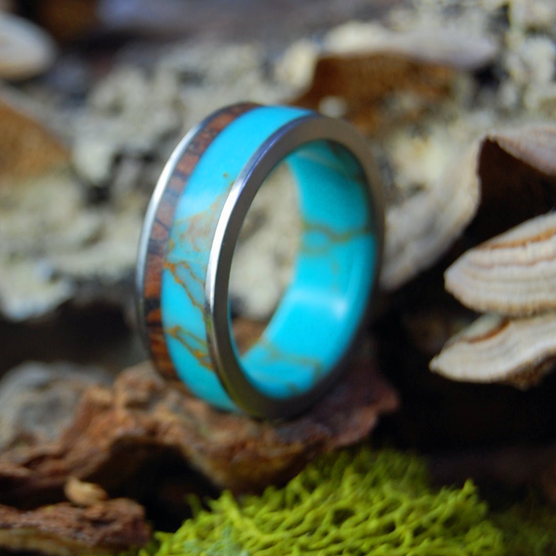 Tibet Gold | Men's Tibetan Turquoise, Cocobolo & Titanium Wedding Ring - Minter and Richter Designs