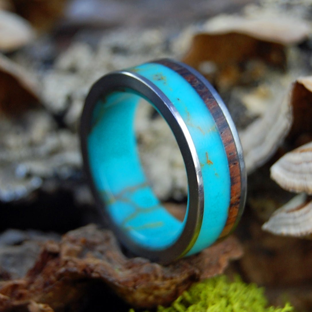 Tibet Gold | Men's Tibetan Turquoise, Cocobolo & Titanium Wedding Ring - Minter and Richter Designs