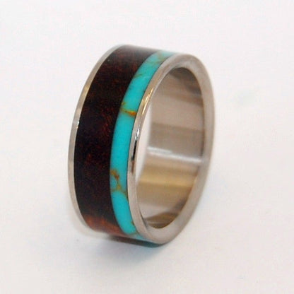 Tibetan Plateau | Men's Desert Ironwood, Tibetan Turquoise & Titanium Wedding Ring - Minter and Richter Designs