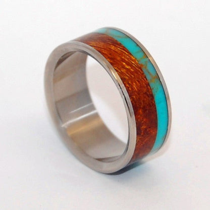 Tibetan Plateau | Men's Desert Ironwood, Tibetan Turquoise & Titanium Wedding Ring - Minter and Richter Designs