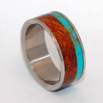 Tibetan Plateau | Men's Desert Ironwood, Tibetan Turquoise & Titanium Wedding Ring - Minter and Richter Designs